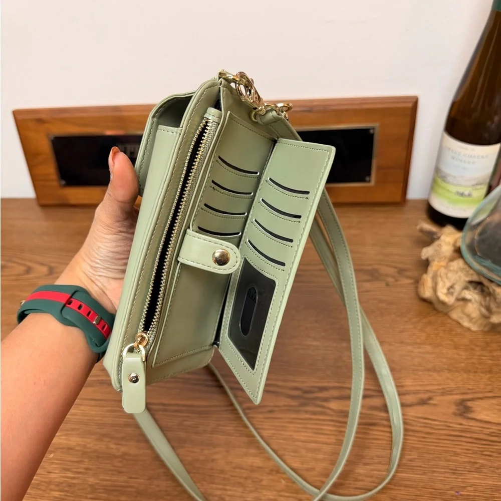 Sage Green Crossbody Phone & Card Holder - Picture 2 of 5